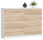 Kummut AKORD K140 8SZ, 8 sahtlit, valge/tammepuidu värvi, 138 × 99 × 40 cm