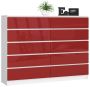 Kummut AKORD K160 CLP, 10 sahtlit, valge/punane, 160 × 121 × 40 cm