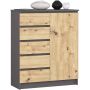 Kummut AKORD K80, 1 uks, 5 sahtlit, hall/pruun, 80 × 97 × 35 cm