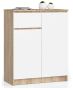 Kummut AKORD K80 2D 1SZ, 2 ust ja 1 sahtel, valge/tammepuidu värvi, 80 × 99 × 40 cm