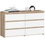 Kummut CL100, 6 sahtlit, valge/tammevärvi, 100 × 57 × 35 cm