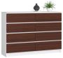 Chest of drawers NORE K140 with 8 drawers, white/dark brown
