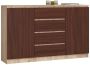 Chest of drawers NORE K160 with 4 drawers, oak/dark brown
