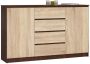 Chest of drawers NORE K160 with 4 drawers, dark brown/oak color