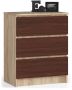 Chest of drawers NORE K60 with 3 drawers, oak/dark brown