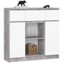 Kummut K100, 2 ukse ja 3 sahtliga, hall/valge, 101 × 98 × 35 cm