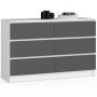Kummut K120, 6 sahtlit, valge/hall, 120 × 77 × 40 cm