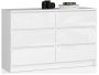 Kummut K120, 6 sahtlit, valge, 120 × 77 × 40 cm