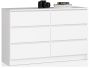 Kummut K120, 6 sahtlit, Valge, 120 × 77 × 40 cm