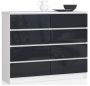 Kummut K120, 8 sahtlit, valge/hall, 120 × 99 × 40 cm