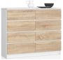 Kummut K120, 8 sahtlit, valge ja pruun, 120 × 99 × 40 cm