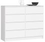 Kummut K120, 8 sahtlit, Valge, 120 × 99 × 40 cm