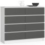 Kummut K120 AkordV2, 8 sahtliga, valge/hall, 120 × 99 × 40 cm