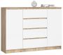 Kummut K140, 2 ust ja 4 sahtlit, tamm/valge, 138 × 99 × 40 cm