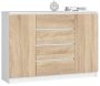 Kummut K140, 2 ukse ja 4 sahtliga, valge/tamme, 138 × 99 × 40 cm