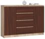 Chest of drawers NORE K140 with 4 drawers, oak/dark brown