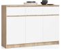 Kummut K140, 3 ust ja 3 sahtlit, tamm/valge, 138 × 99 × 40 cm