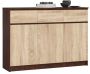 Kummut K140, 3 sahtlit ja 3 ust, pruun/kirju, 138 × 99 × 40 cm