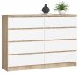 Kummut K140, 8 sahtlit, pruuni/valget värvi, 138 × 99 × 40 cm