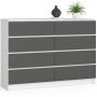 Kummut K140 8SZ, 8 sahtliga, valge/halli värvi, 138 × 99 × 40 cm