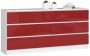 Chest of drawers NORE K160 with 6 drawers, glossy white/red