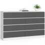 Kummut K160, 8 sahtlit, valge/halli, 160 × 99 × 40 cm