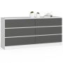 Kummut K160 CLP, 6 sahtlit, valge/hall, 160 × 77 × 40 cm