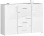 Kummut K45, 4 sahtlit, 2 ust, Valge, 110 × 80 × 35 cm