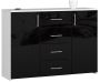 Kummut K45, 4 sahtlit ja 2 ust, valge/must, 110 × 80 × 35 cm
