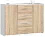 Kummut K45, 4 sahtlit ja 2 ust, valge, 110 × 80 × 35 cm