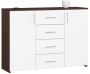Kummut K45, 4 sahtlit ja 2 ust, pruuni-valge, 110 × 80 × 35 cm
