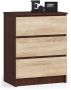 Chest of drawers NORE K60 with 3 drawers, dark brown/oak color