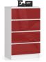 Chest of drawers NORE K60 with 4 drawers, white/red