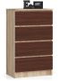 Chest of drawers NORE K60 with 4 drawers, oak/dark brown