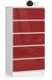 Kummut K60, 5 sahtlit, valge/punane, 60 × 121 × 40 cm
