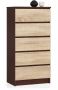 Kummut K60, 5 sahtlit, pruun/tamme, 60 × 121 × 40 cm