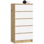 Kummut K60, 5 sahtlit, pruun/valge, 60 × 121 × 40 cm