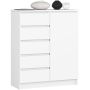 Kummut K80, 1 uks ja 5 sahtlit, Valge, 80 × 97 × 35 cm