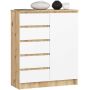 Kummut K80 1D 5SZ, 1 uks, 5 sahtlit, pruuni-valge värvi, 80 × 97 × 35 cm