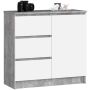 Kummut K80 JERRY, 1 uks, 3 sahtlit, Hall/valge, 80 × 77 × 35 cm