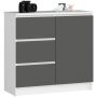 Kummut K80 JERRY, 1 uks ja 3 sahtlit, valge/halli, 80 × 77 × 35 cm