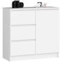 Kummut K80 JERRY, 1 uks, 3 sahtlit, valge, 80 × 77 × 35 cm