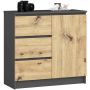 Kummut K80 JERRY CLP, 1 uks ja 3 sahtlit, halli/tamme värvi, 80 × 77 × 35 cm
