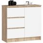 Kummut K80 JERRY, 1 ukse ja 3 sahtliga, pruun ja valge, 80 × 77 × 35 cm