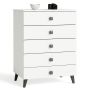 Kummut MOBI K05, 5 sahtlit, valge/must, 60 × 89 × 37 cm