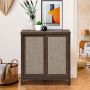 Chest of drawers, with sliding doors and 1 shelf, Brown/beige, 86 × 91.5 × 44.5 cm