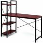 Compact computer desk with 4-tier shelf, 120x60 cm, brown
