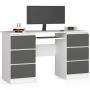 Arvutilaud A-11, 6 sahtlit, valge/hall, 135 × 77 × 50 cm
