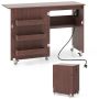 Computer desk, foldable, 3 storage compartments, Brown, 116 × 78 × 41 cm