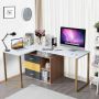 Computer desk, Double, 3 drawers, straight or L-shaped, White/gold/gray/yellow, 220 × 55 × 76 cm